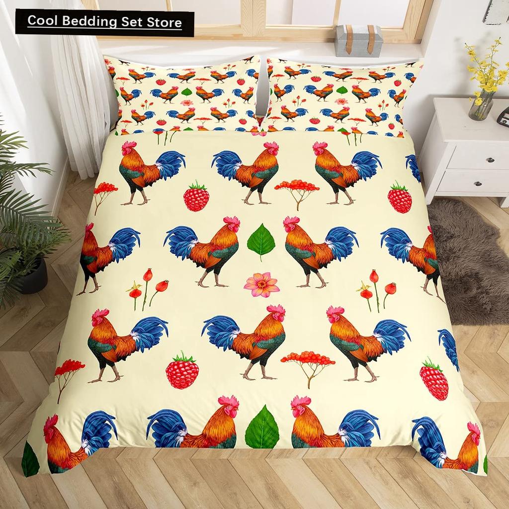 Farm Animals King Queen Duvet Cover Rooster Sheep Pig Cow Bedding Set Farmhouse Country Comforter Cover Polyester Quilt Cover