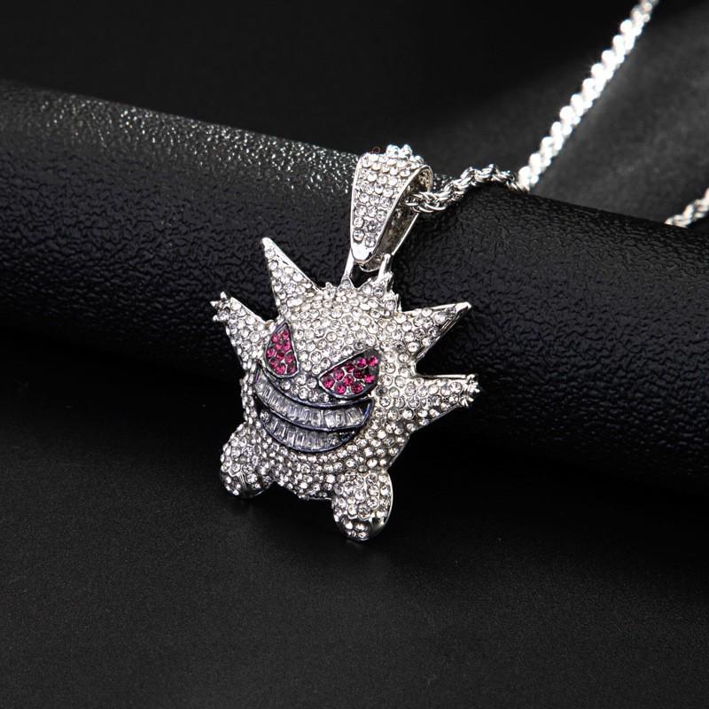 European & American Cartoon Anime Gengar Pendant Little Monster Rhinestone Hip Hop Necklace