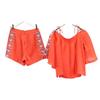 Lily Brown Short Sleeve Embroidered Off-the-shoulder Top Cut Setup Shorts Women Used