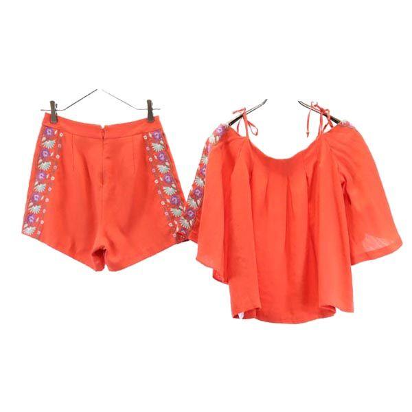 Lily Brown Short Sleeve Embroidered Off-the-shoulder Top Cut Setup Shorts Women Used