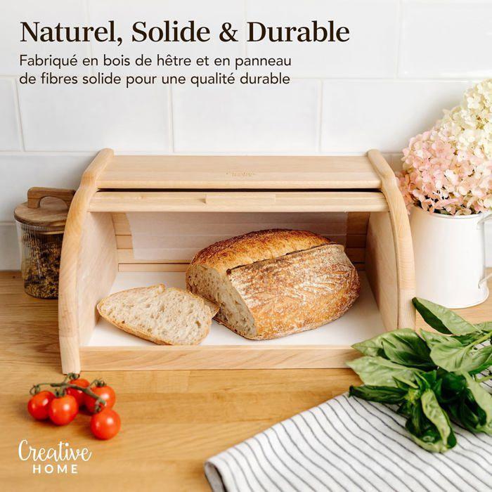 Boîte à Pain - Creative Home - Hêtre Naturel - 38 x 28,5 x 17,5 cm - Couvercle en Rouleau - Classique