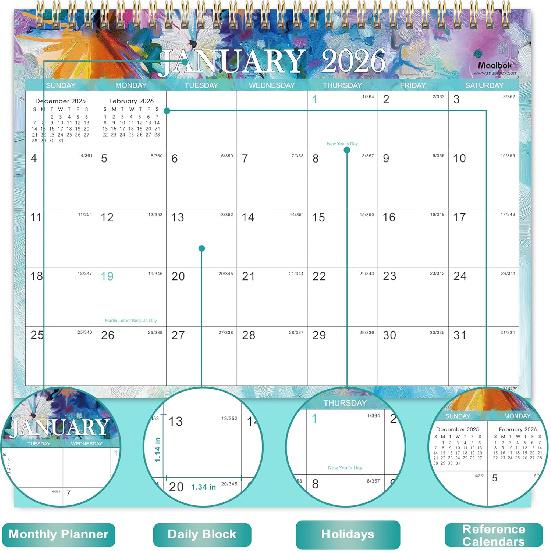 2026 Desk Calendar - Standing Flip Desktop Calendar 2026, JAN. 2026 - DEC. 2026, 9.8" x 8.3", Desktop Calendar, Memoranda Lined Pages with Thick