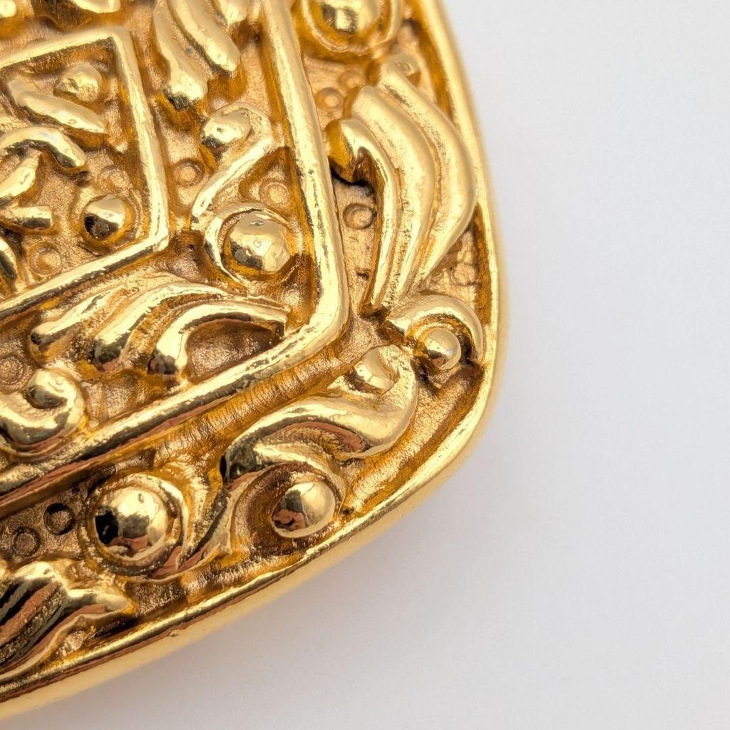 Used Excellent Condition Chanel Brooch, Coco Mark, Gold, Diamond Shape, Arabesque, Early Vintage