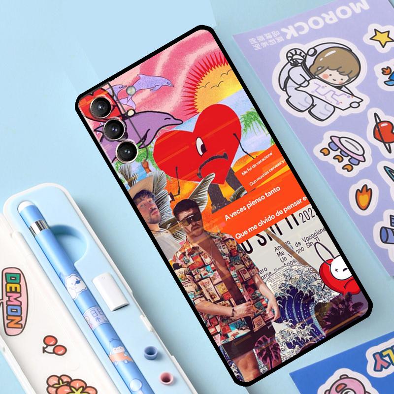 Bad Bunny Herz Regenbogen Farbige Hülle für Samsung Galaxy S23 S22 S21 Ultra S20 FE S9 S10 Note 10 Plus Note 20 Ultra Volle Abdeckung