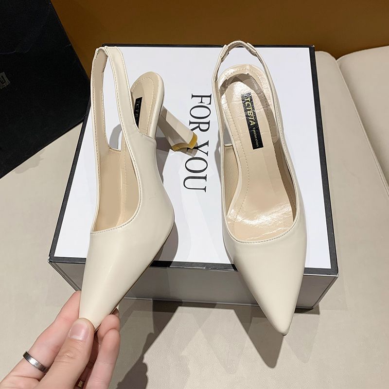 High heels thick heel pointed head French bag head sandals women's skirt temperament empty single shoes new summer