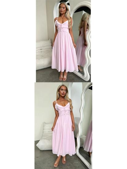 2026 European Spring/Summer Spaghetti Strap Ruffle Dress - Casual Loose Vacation Wear for Women