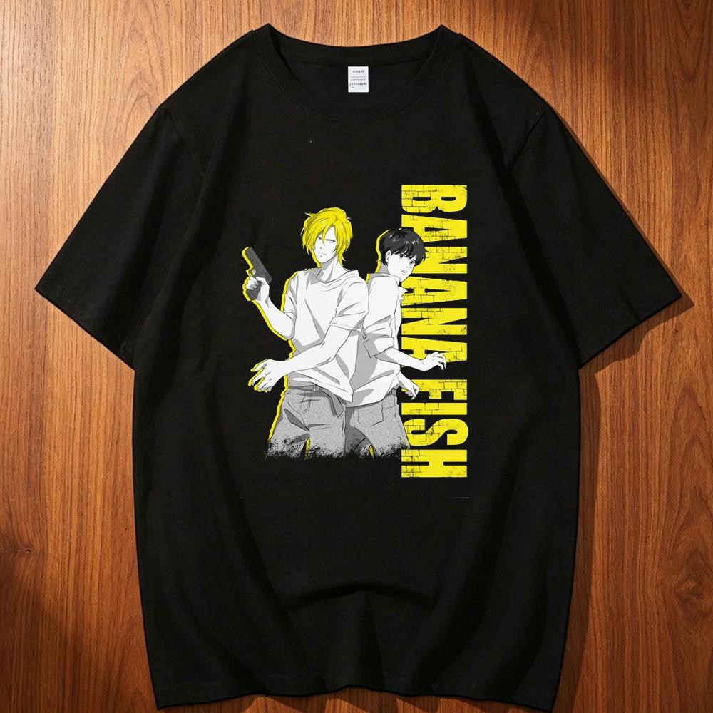 Banana Fish Cotton Tshirt Unisex Korean Clothes Colorful Graphic Trendy Gothic Tshirt Hip Hop Aesthetic Pop Culture Grunge Pastel