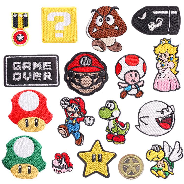 New Cartoon Mario Embroidery Cloth Sticker Anime Embroidery Label Game Character Computer Embroidery Chapter Boy Bag Patch Sticker