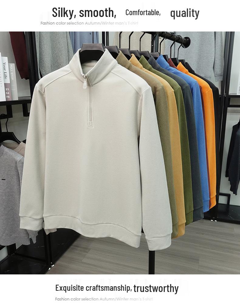 Men's Half-Zip Stand Collar Double-Sided Fleece Long Sleeve Top - Thick, Warm Base Layer for Autumn/Winter