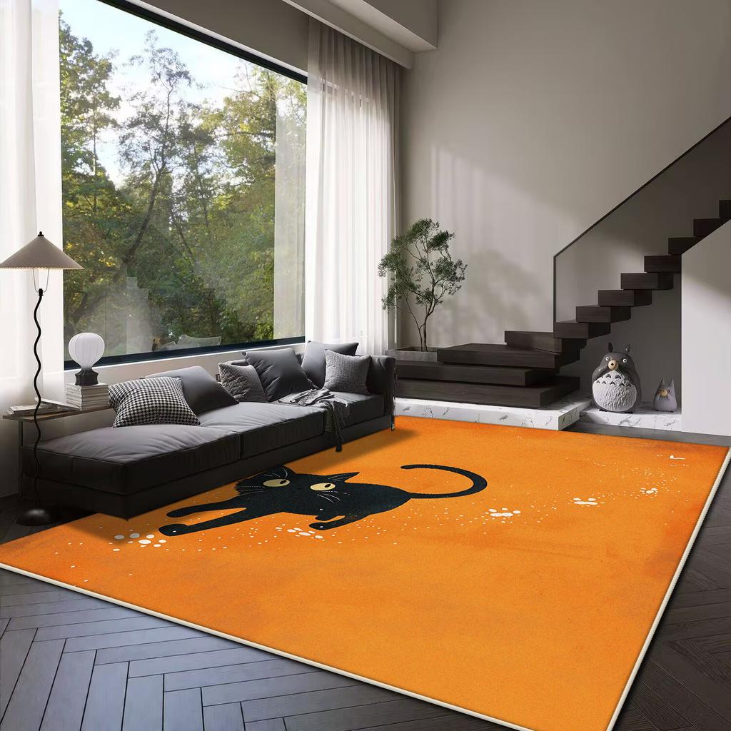3D Niedliche Katze orange Cartoon Bereichsteppich Teppich für Wohnzimmer Schlafzimmer Sofa Spielzimmer Fußmatte Dekor Kind Rutschfeste Bodenmatte