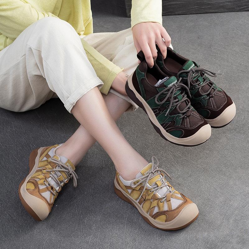 Fashion GKTINOO 2025 Autumn New Breathable Mesh Mixed Colors Sneakers Genuine Leather Lace-up Casual Women's Shoes