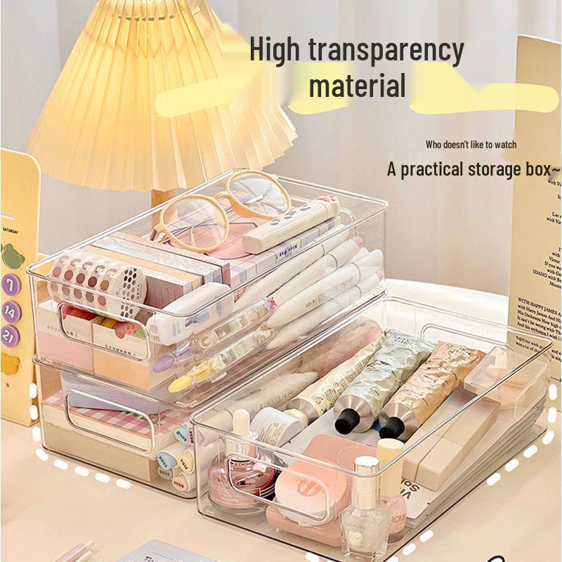 Transparente PET-Desktop-Aufbewahrungsbox für Kosmetika, Lippenstift, Hautpflege, Schmuck und Bürobedarf.