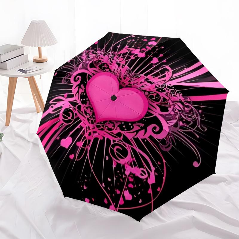 1pc Pink Heart Illustration Umbrella with Plastic Handle,Suitable for All Seasons Home Travel Outdoor UmbrellaM1352