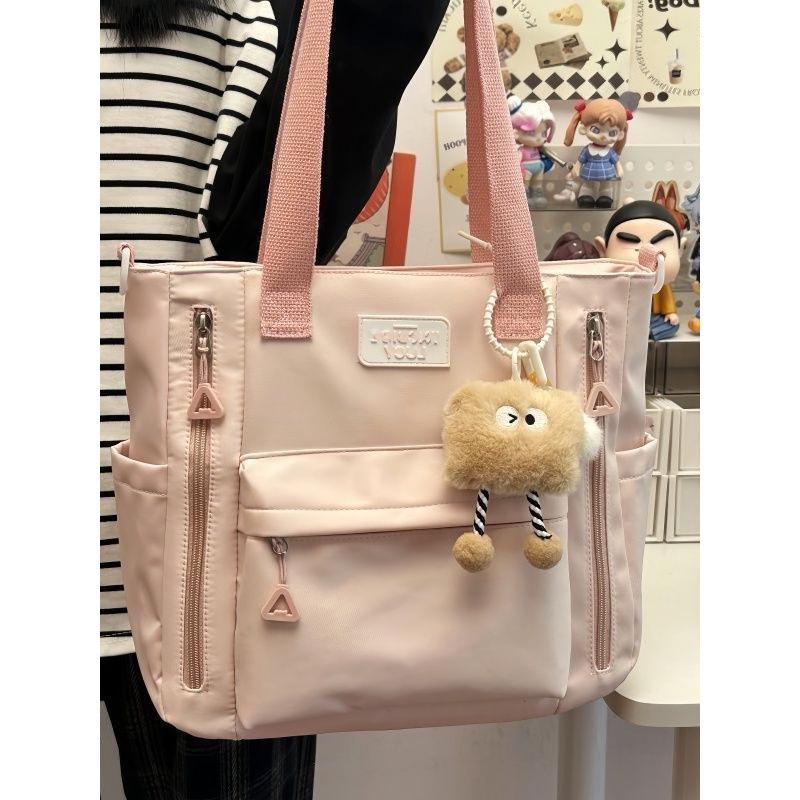 Cream Commuting Crossbody Tote Bag - Large Capacity, Versatile, One-Shoulder Handbag for Students
