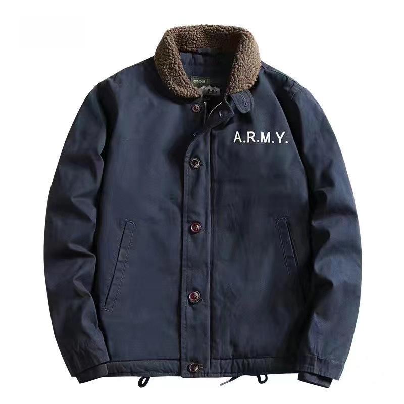 Winter Deck Suit, Cotton-padded Jacket, Middle-aged Thickened Velvet Work Jacket, Retro Sherpa Jacket for Men