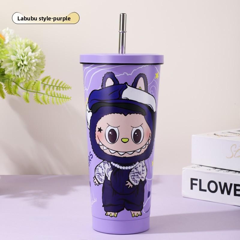 

Straw Cup 304 Stainless Steel Large Capacity Car Straw Thermos Cup Car Cooling Bingba Cup 750ML