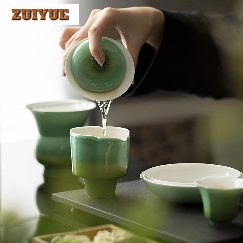 120ml Gradient Ramp Emerald Green Gaiwan Elegant Not Hot Tea Tureen Tea Bowl With Lid Kit Tea Making Cover Bowl For Tea Craft