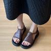 Damsandaletter med öppen tå, platta, sommar, retro, mjukt läder, bekväma, mjuk sula, mångsidiga, damers romerska skor