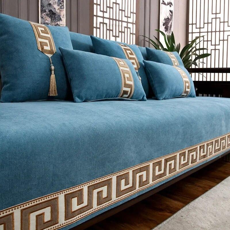 

Нескользящее полотенце из синели с вышивкой золотой нитью, наволочка, декоративная домашняя L-образная диванная подушка, универсальный чехол для дивана на четыре сезона 70x150cm 1pcs