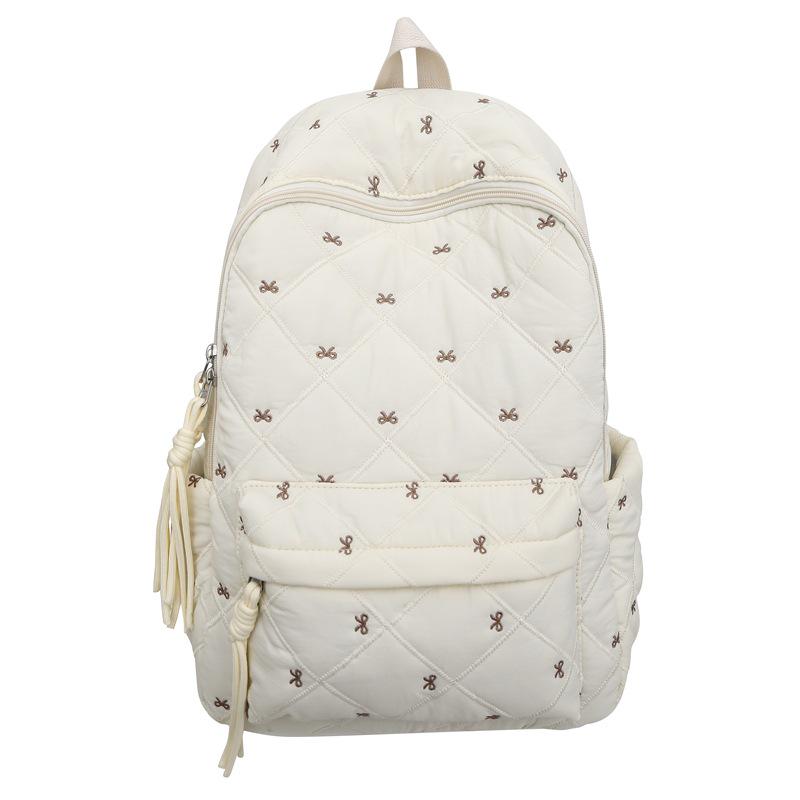 Korean-style Large Capacity Backpack with Cute Bow Embroidery for Female College Students