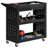 Tool Cart with Lockable Wheels, Rolling Workshop Cart with 3-Tier Trays, Drawer, Pegboards, Black
