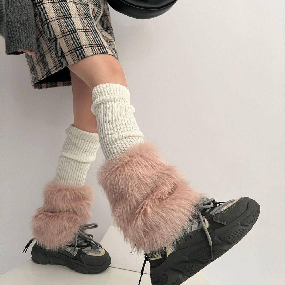 Y2K Furry Leg Warmers Knitted Plush Leg Coverings Vintage Long Stockings  Spicy Girls