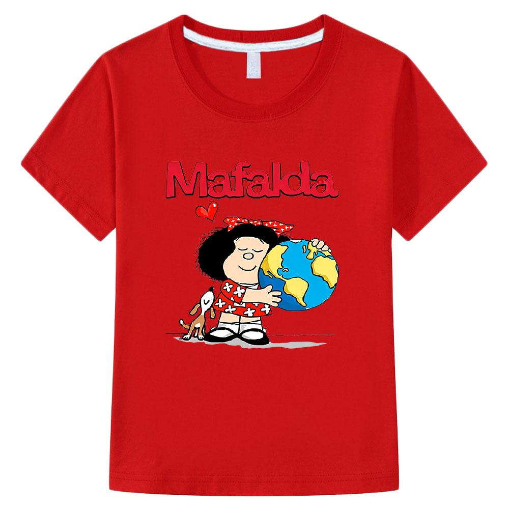 

Mafalda Print Kids 100%Cotton T-shirt Cartoon Girls Clothes Boys Short Sleeve Graphic Manga Tops Children s Tees Camisetas Summer Anime T-shirt 100 красный