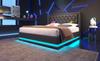 Upholstered double bed 160*200 cm, black PU hydraulic storage bed, headboard with USB Type-C charging, 3-sided LED (mattress not included)