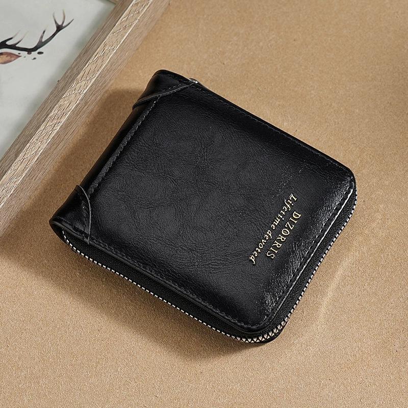 Short Small Zipper Wallet for Men Male Money Clip Vintage Purse Fashion Casual PU Leather Card Holder With Coin Pocket High Quality