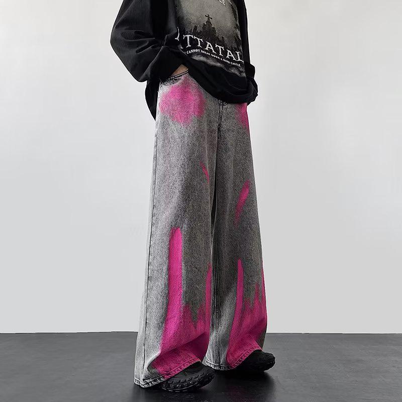 Herren Trendige Loose Fit Graffiti Jeans - Herbst Streetstyle Weitbeinige Hose