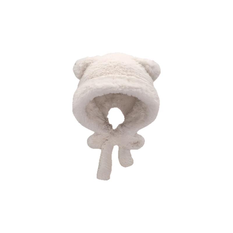 Autumn and Winter Cute Bear Showing Face Small Plush Hat Female Warm Big Head Circumference Ear Protector Wool Hat Knitted Hat