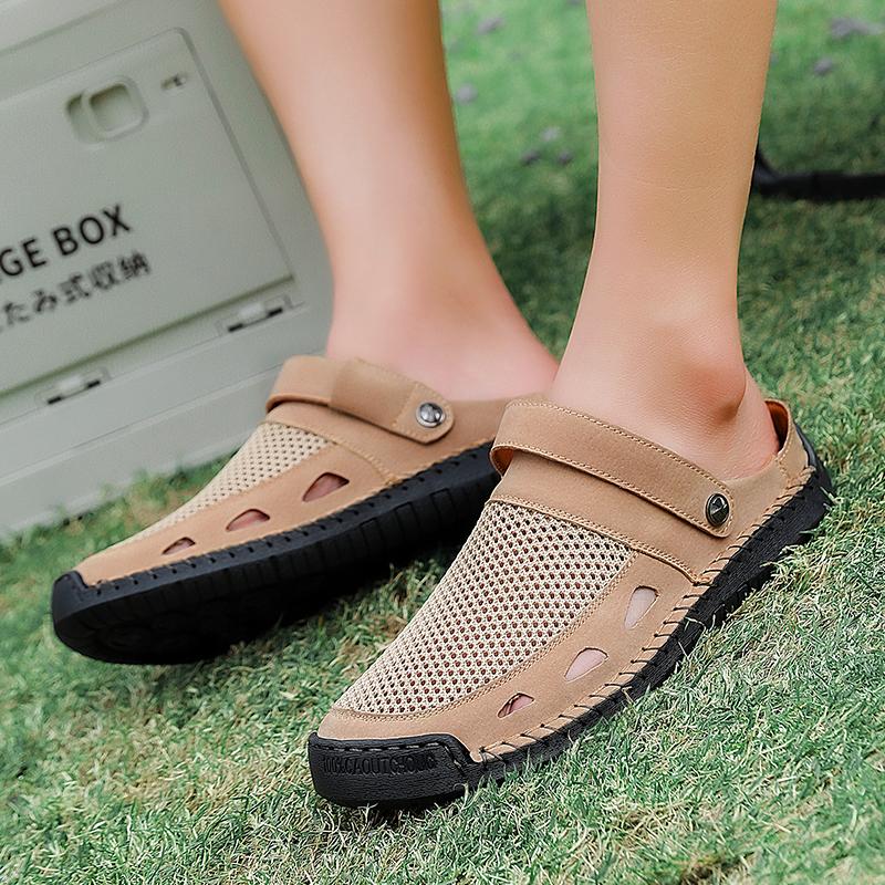 Men Hiking Sandals Black Khaki Outdoor Summer Brown Wide Palm Handmade Slippers Beach Shoes for Father Plus Size