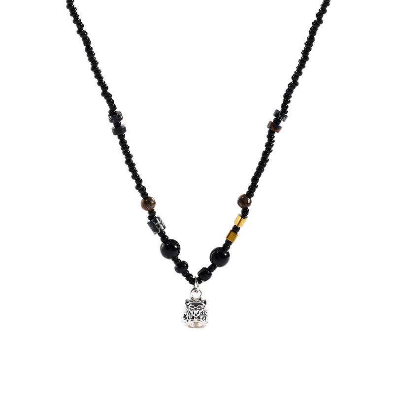 New Chinese retro lion dancing beaded necklace women's niche sweater chain ethnic style