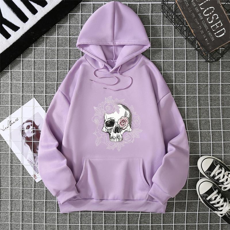 2025 Autumn Winter Couple Style Sunflower Skull Print Hoodie Men Women Casual Simple Top Streetwear Full Sleeve Decorated Hoodie