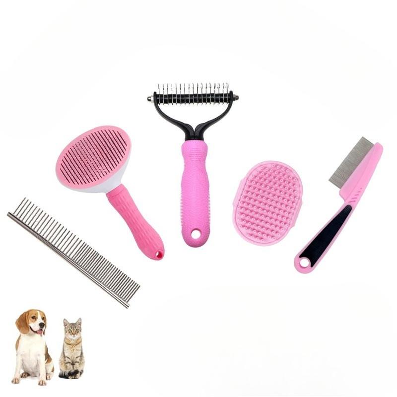 10-piece Cat and Dog Brush Beauty Set, Self-cleaning Rake Brush, Nail Clipper, Flea Comb, Bath Brush, Finger Cots