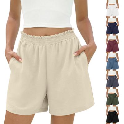 Shorts Casuales de Verano para Mujer de Cintura Alta de Pierna Ancha con Bolsillos para Vacaciones en la Playa