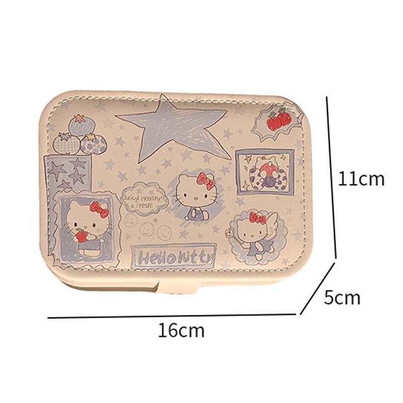 Kawaii Hello Kitty Jewelry Box Earrings Portable Necklace Ring Cute Pu Leather Storage Box Travel Mini Compact Accessory