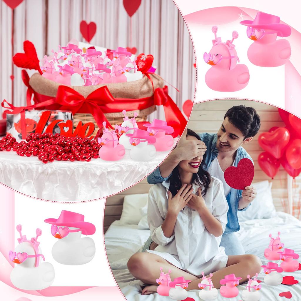 24/48 Pcs Valentine's Day Rubber Ducks 2 Inch Mini Valentine's Day Ducks Bath Toys Party Decorations Holiday Rubber Ducks