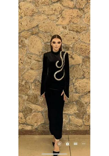 Elegant Round Neck Rhinestone Bandage Dress - Women's Evening Party Dress