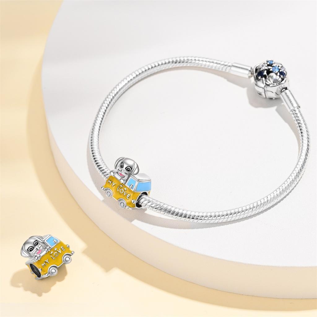 S925 Silver DIY Charm Bracelet With Dog And Travel Car Beads For Jewelry Making Handmade Craft Gift