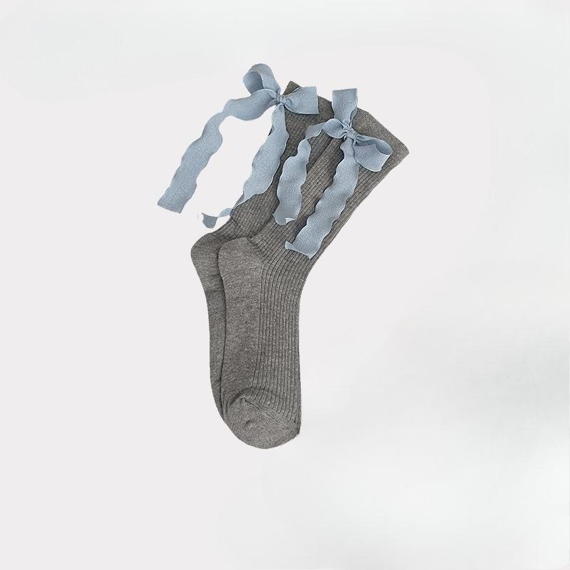 Female Spring and Summer Thin Sweet Heel Ribbon Bow In The Tube Pile Socks
