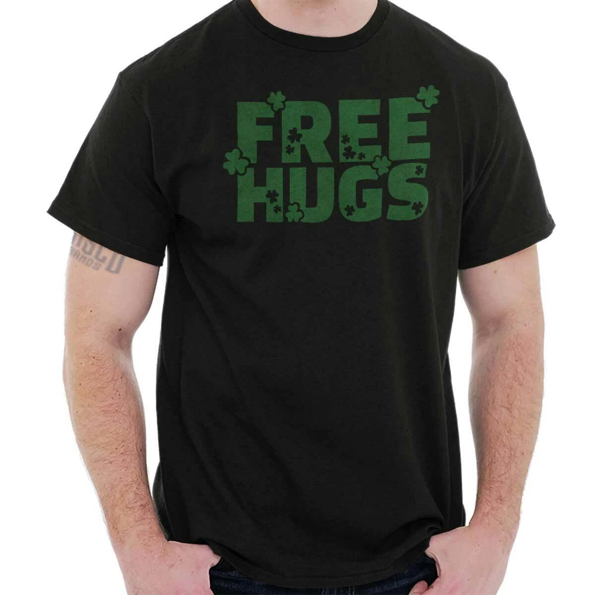 Irish Shamrocks Free Hugs Cute St Pattys Day Womens or Mens Crewneck T Shirt Tee S