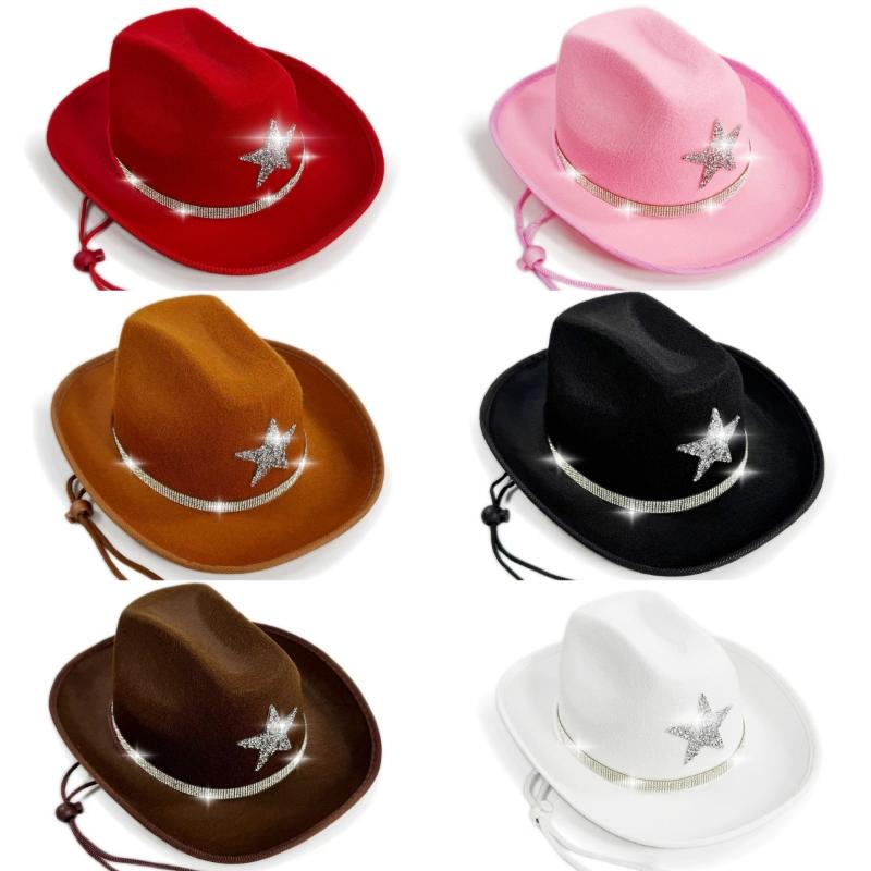Kid'S Western Hat Festive Rhinestone Pentagram Cowboy Hat Children'S Cowboy Hat For Dress-Up Party Festival Western Themed
