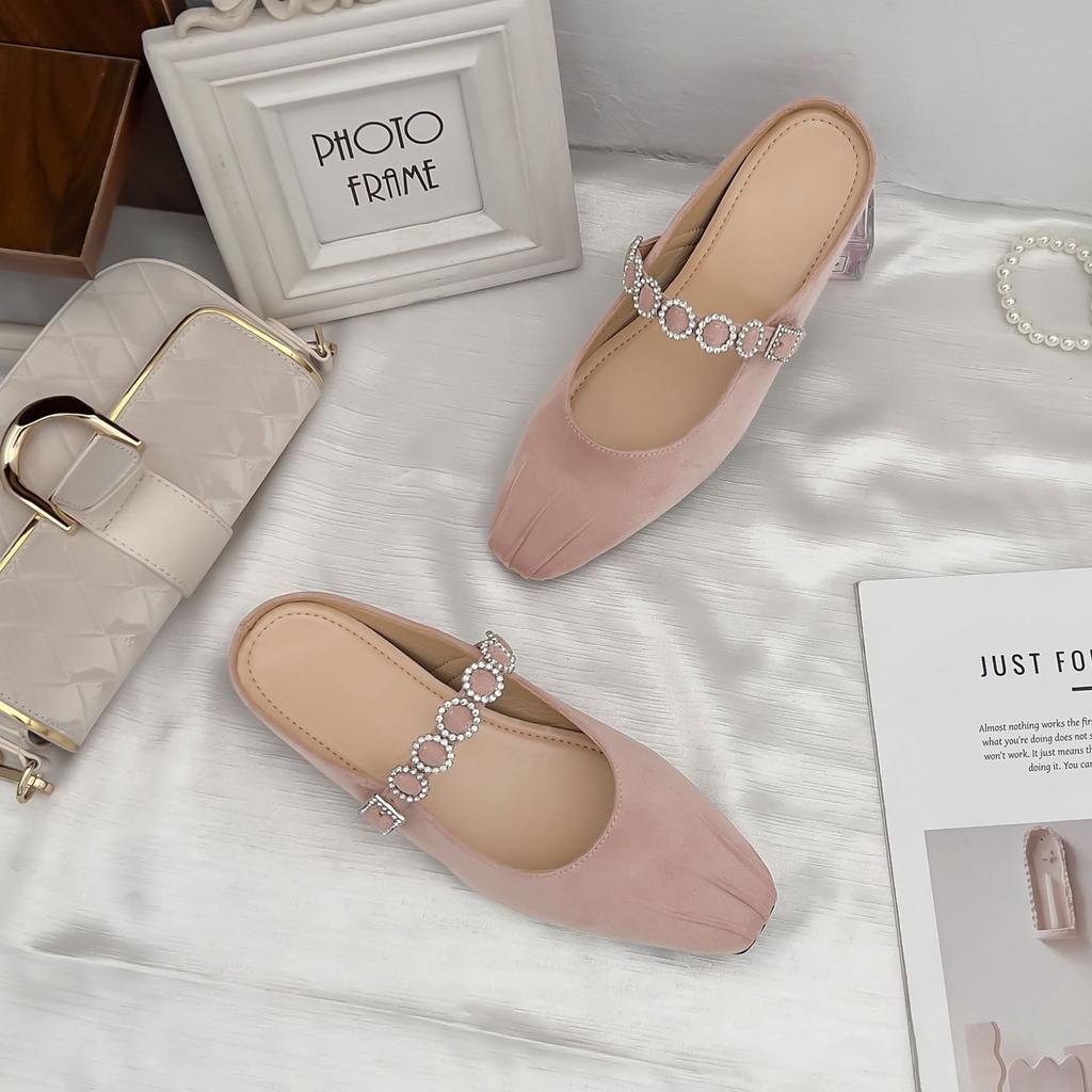 Baotou cool slippers women's summer outer wear wrinkles inner height increase thick-soled Muller shoes women's small thick-soled height increase singl