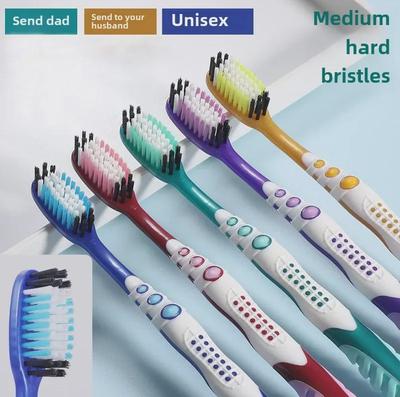 Bamboo Charcoal Medium Hard Bristle Adult Toothbrush, Long-Handled, Unisex