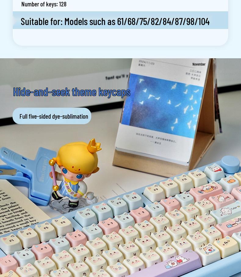 Hide-and-Seek Cat Theme PBT Keycap - Five-Sided Dye-Sublimation for Mechanical Keyboards