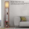 Modern Oak Wooden Fabric Floor Lamp with Built In Shelving Units for Lounges Hallway   Brown