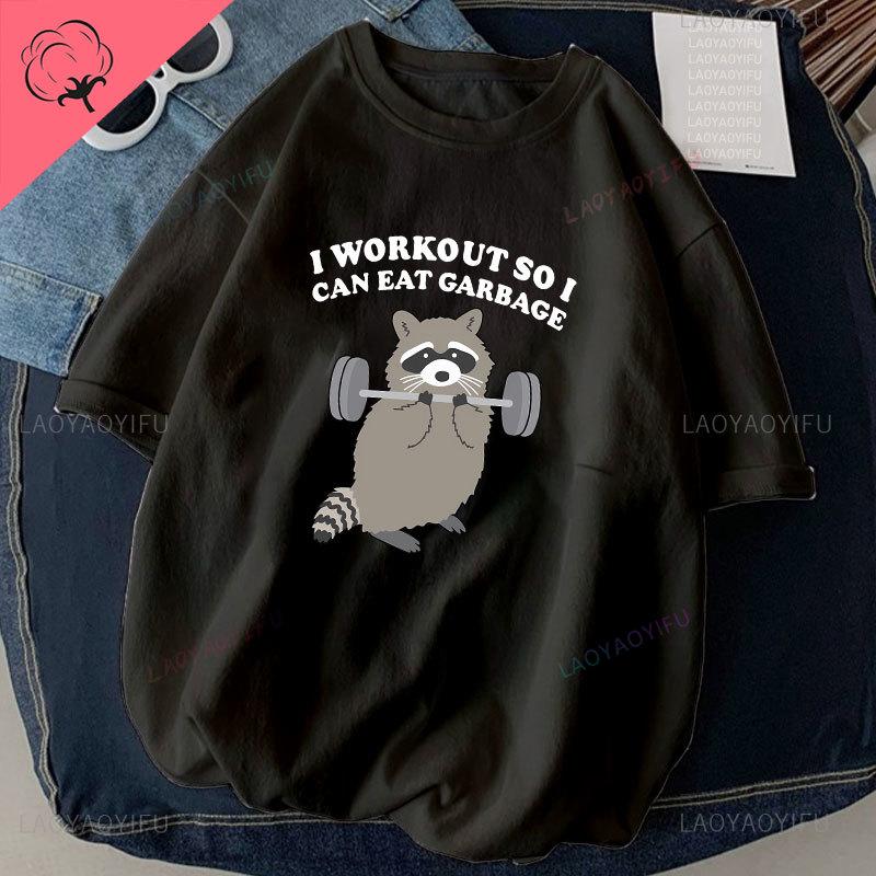 Cat Weightlifting Printed T-shirt Work Out Funny Gym Design Sticker Graphic High Quality Cotton T Shirts Men Clothing Camisetas