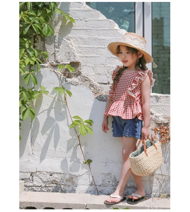 Mädchen Karierte Rüschen Ärmellose Weste - Sommer 2024, Reine Baumwolle, Alter 3-10