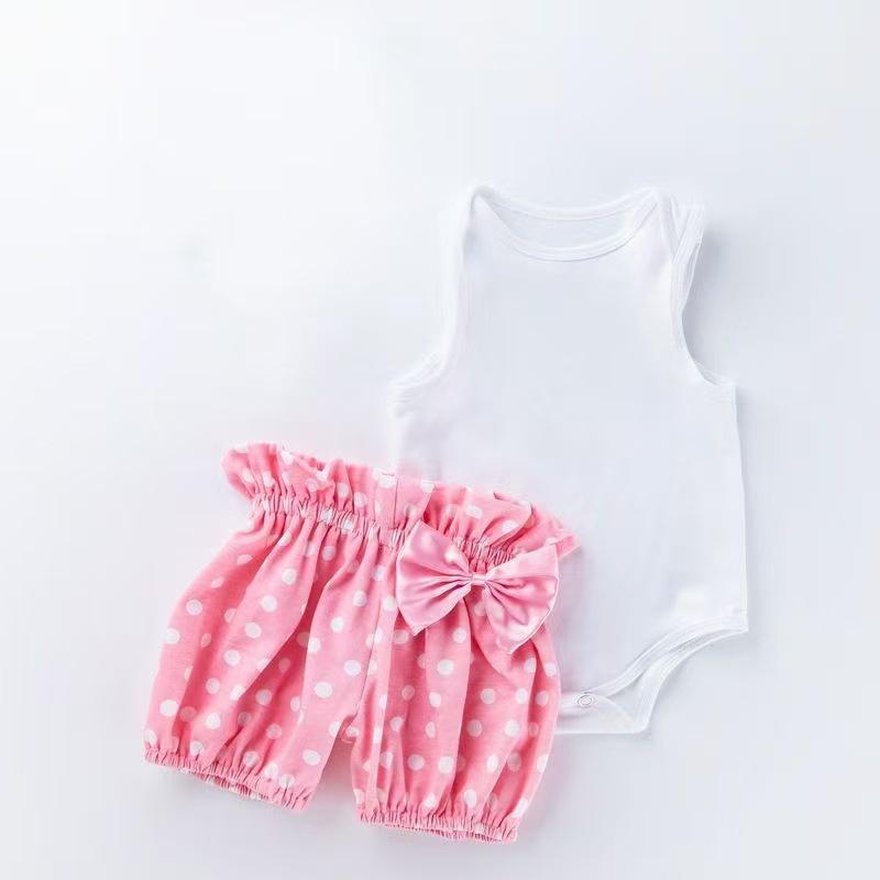 Cartoon Love Polka Dot Romper & Shorts Set for Baby Girls